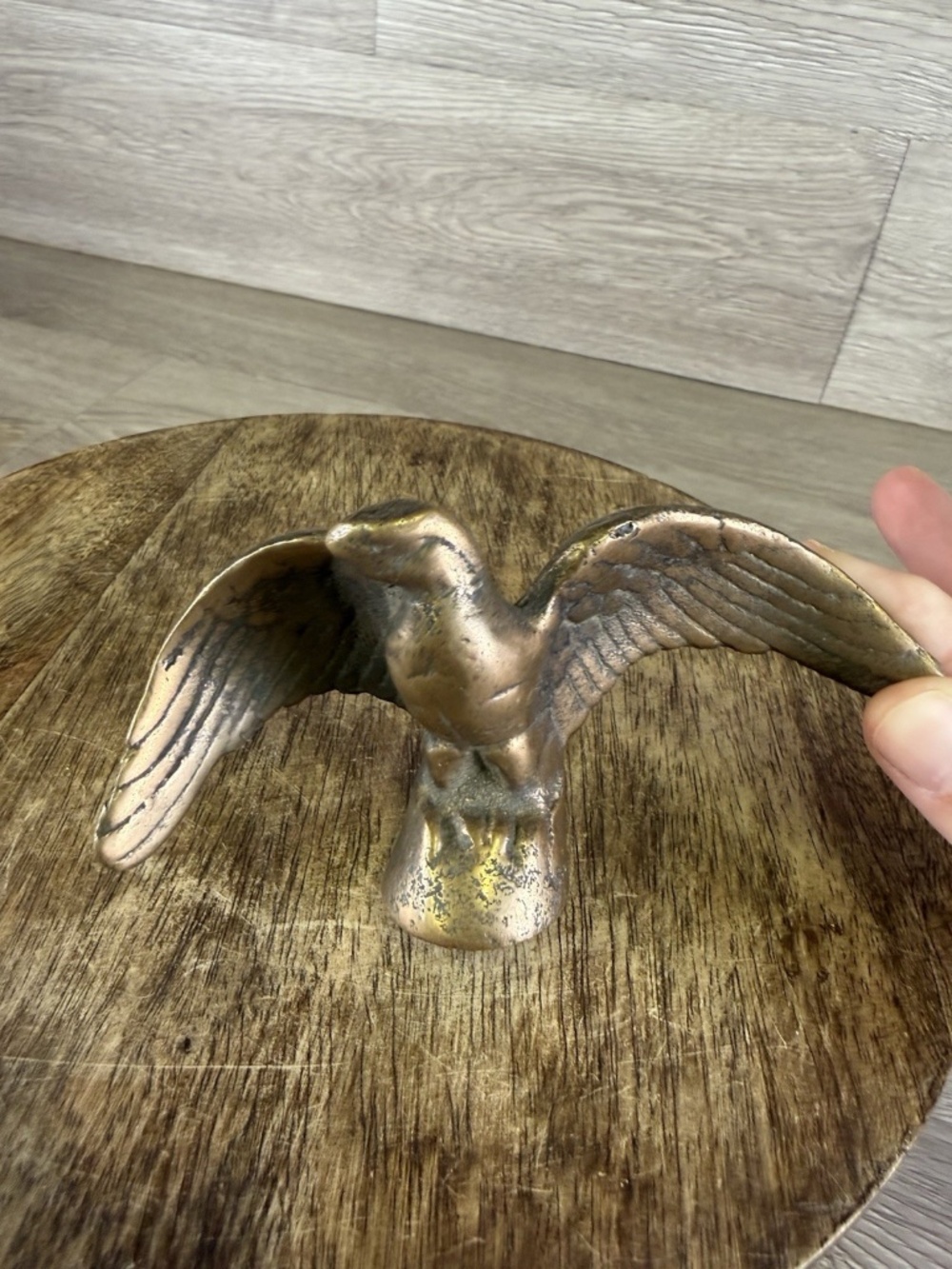 Vintage Solid Brass Eagle Flagpole Finial Topper 5" Wide Patriotic American Deco